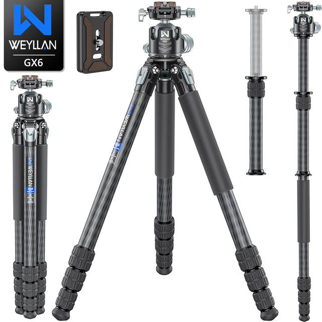 GX6 Heavy Duty Tripod 69'' Carbon Fiber Tripod for Camera 10-Layer Carbon Fiber Tube with Ball Head GX6 Max Load 20kg
