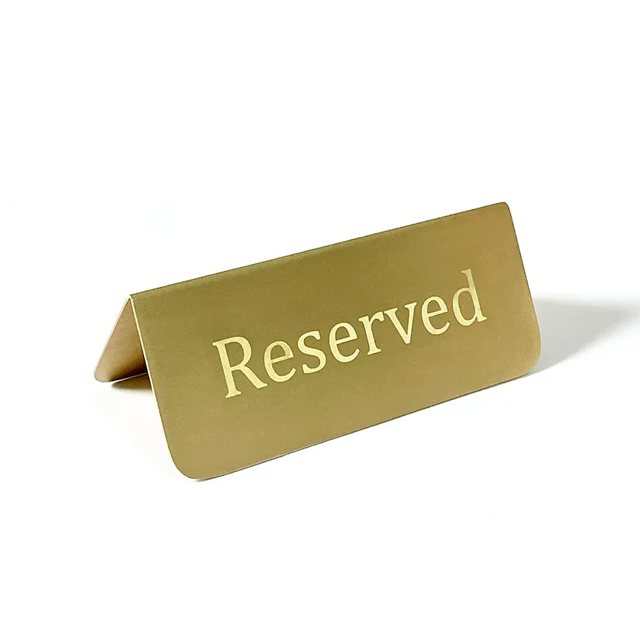 100% Solid Brass Double Sided Reserved Table Sign for Wedding Party Restaurant, Customized Logo Reserved Sign Metal Table Tents