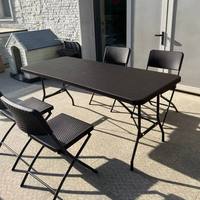 Mesa Plegable Portátil de Plástico para Catering, Jardín y Picnic, Imitación Ratán Negro, de 6 y 8 pies de Largo