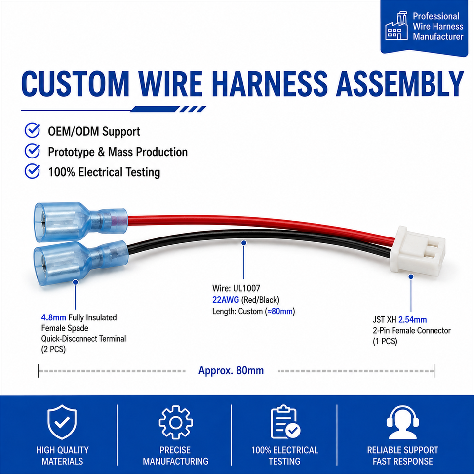 Custom 2-Core Power Switch Wiring Harness with JST Connector