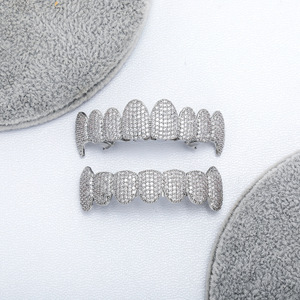 Blues thiết kế mới bạc Zircon Kim cương ma cà rồng grillz Răng Nanh Ice out CZ Zircon grills răng grillz Top dưới một bộ - Product Image 1