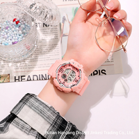 Jam Tangan Olahraga Digital Merah Muda Jam Tangan LED Multifungsi Kronograf Kalender Lampu Latar Dial Bulat