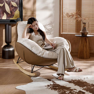 Fauteuil à bascule simple de style nordique, inclinable et confortable, pour salon, chambre, balcon, chaise de loisirs avec structure en métal - Product Image 4