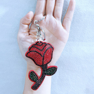 Korean Velvet Hot Diamond Rose Keychain Couple Gift Romantic Theme Bag Hanging