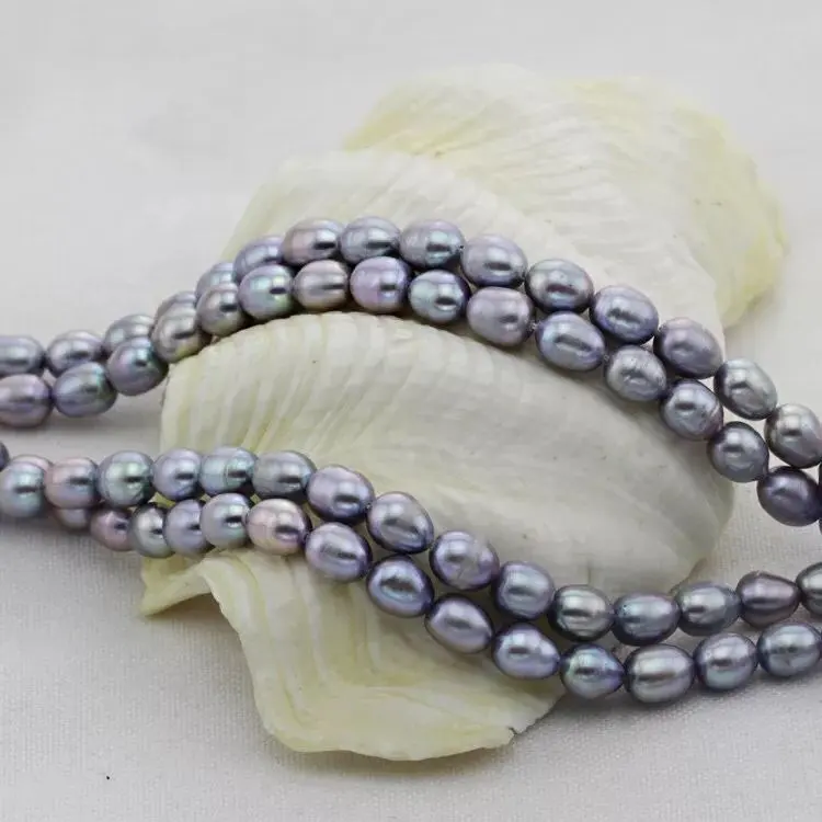 Commercio all'ingrosso d'acqua dolce della perla 7 millimetri-8mm forma di riso di colore grigio perla filo allentato