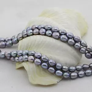 Grosir Mutiara Air Tawar 7Mm-8Mm Warna Abu-abu Beras Bentuk Mutiara Longgar Strand