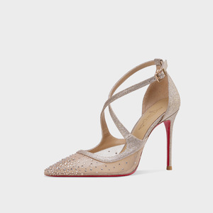 Nouvelle collection été 2026 : Sandales à talon aiguille en maille unie ornée de strass, style européen et américain, bout pointu, bride à boucle, semelle extérieure en caoutchouc - Product Image 2