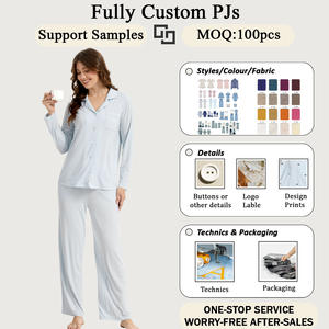 Conjunto de Pijama de Bambú con Rayas Azul Bebé, Camiseta de Manga Larga y Pantalones, Ropa de Dormir Transpirable para <span class=keywords><strong>Mujer</strong></span> - Product Image 5