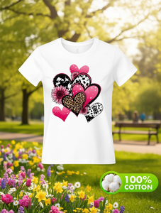 T-shirt da donna in cotone dalla vestibilità ampia con stampa di cuori leopardati, manica corta, girocollo, top casual primavera estate - Product Image 2