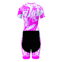 HIRBGOD femmes vitesse Tri costume avec manches courtes vitesse vélo ensemble Aero Fit adapté pour la course meilleur 3D Pad femme cyclisme une pièce
