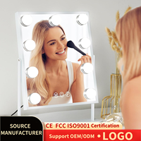 9-LED Hollywood Vanity Mirror with 3-Color Dimmable Light & 10X Magnifier, 360° Rotatable Professional Makeup Mirror for Women