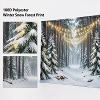 Latar Belakang Hutan Salju Musim Dingin Kustom 100D Poliester Lampu Tali Pohon Pinus Latar Belakang Foto 180x115cm OEM Grosir Dekorasi CN HEB