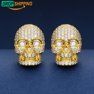 Gioielli di Halloween Hip Hop rapper placcato oro 925 in <span class=keywords><strong>argento</strong></span> Sterling VVS Moissanite Diamond glassato <span class=keywords><strong>orecchini</strong></span> a bottone con <span class=keywords><strong>teschio</strong></span> - Product Image 1