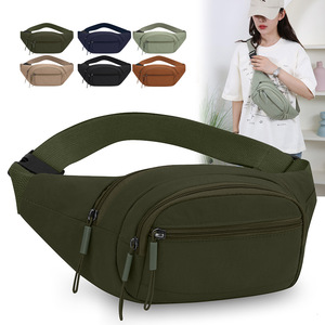 Multi Functional Nylon Waist Bag With Zipper Pockets For Jogging And Everyday Use Light Green Army Green Dark Blue Black Khaki - Product Image 4