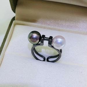 Support vide double pour perles rondes de 7-9 mm en argent S925 pour accessoire de bague DIY pour femme 10154 - Product Image 2