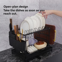 Égouttoir à vaisselle robuste en acier au carbone à deux niveaux, support à couverts détachable pratique, organisateur compact pour bols et assiettes sur comptoir de cuisine