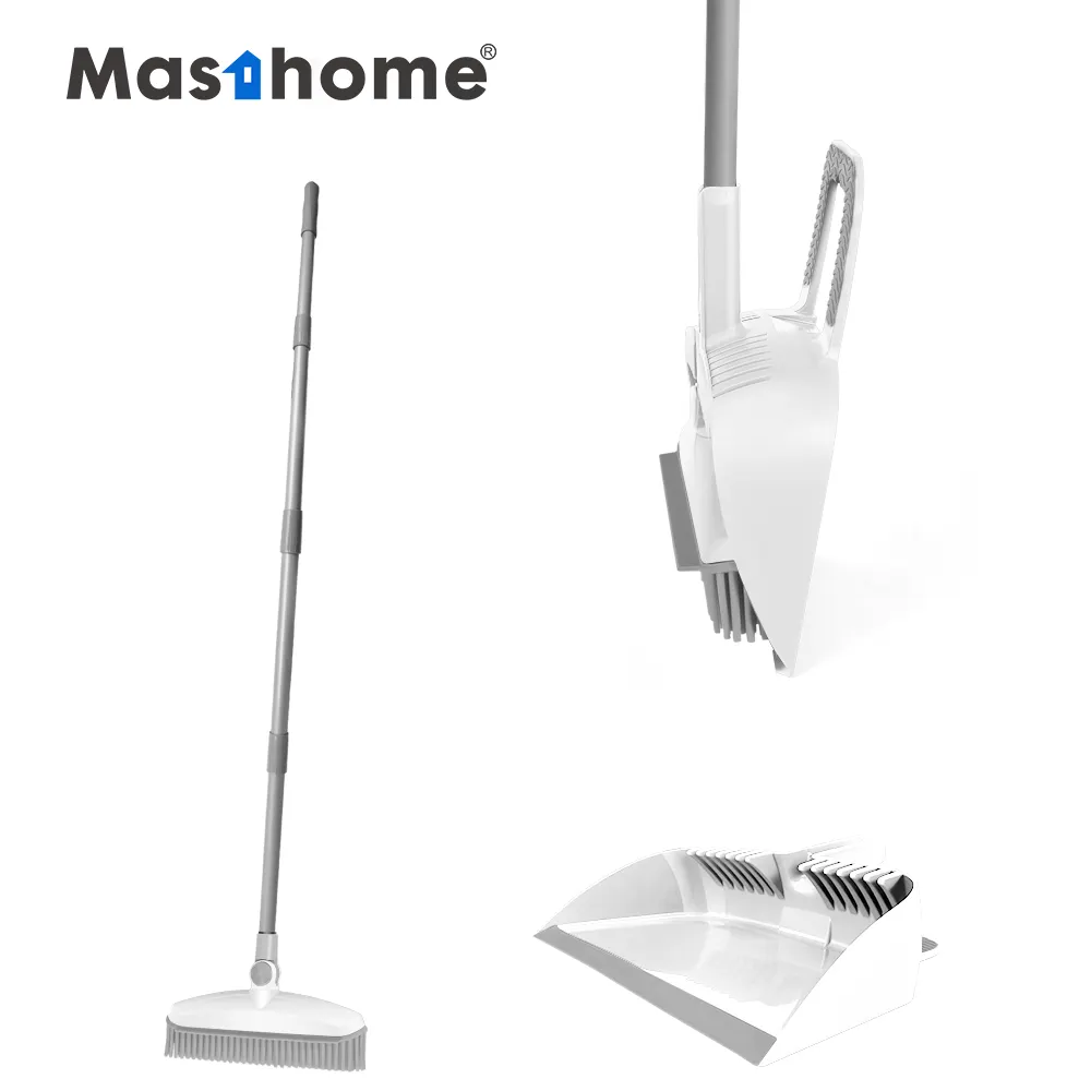 Masthome New design TPR bristle steel rod broom with dustpan for home cleaning