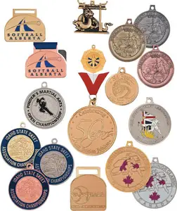 カスタムOEM工場低価格ODM昇華ブランクオーダーメイドメタルゴールドメダルお土産ファインスポーツメダルリボン付き