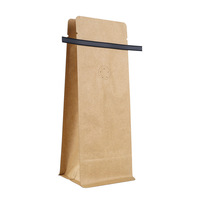 Sachet de café à fond plat en gros avec valve et fermeture à boucle, pochette à huit soudures latérales en papier kraft noir mat pour emballage alimentaire