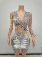 Robe de soirée Ocstrade pour femme, ornée de diamants et de strass, col en V en maille, idéale pour les clubs et les anniversaires
