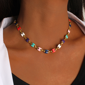 Hip Hop arc-en-ciel huile goutte à goutte nez <span class=keywords><strong>de</strong></span> cochon ensembles <span class=keywords><strong>de</strong></span> bijoux perlés 18K plaqué or en acier inoxydable collier <span class=keywords><strong>de</strong></span> grains <span class=keywords><strong>de</strong></span> <span class=keywords><strong>café</strong></span> ensembles <span class=keywords><strong>de</strong></span> bracelets - Product Image 3