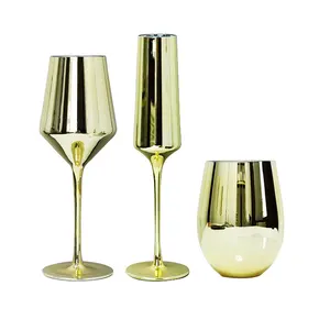 Hot Selling Hoge Kwaliteit Glaswerk Kristal Goud Gegalvaniseerde Glazen Set Rode Wijn Glas Champagne Glazen