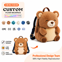 Sac à dos en peluche 3D personnalisé avec logo, taille personnalisée, en tissu doux, pour cadeaux