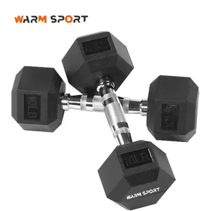 Hot Sale Fitness Gym Work Out Black Rubber Coated Hex Dumbbell In Pounds