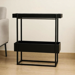 Modern <b>Metal</b> Plant <b>Stand</b> 2 Tier Indoor <b>Flower</b> Rack Powder Coated Black Minimalist Design for Home Use - Product Image 2