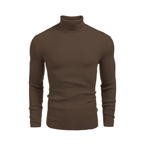 Suéter de cuello alto ajustado y acanalado para hombre, tejido elástico, manga larga, cálido para invierno, para uso casual o de oficina. - Product Image 1