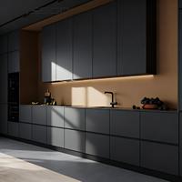 Ensembles de meubles de cuisine modulaires noirs avec panneaux en mélamine, prêts à assembler pour appartement