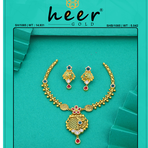 Elegante collar tradicional de oro con pendientes a juego, joyería nupcial de inspiración antigua, diseño fino para ocasiones festivas étnicas. - Product Image 2