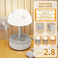 Multiprise 110V à prises rondes standard US avec ports USB + 3 ports Type-C, câble de 1,8m/2,8m, veilleuse et rangement rotatif compact