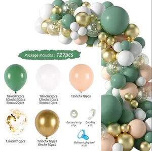 绿色金色气球套装豆绿色气球花环拱形套件婚礼生日婴儿淋浴派对气球装饰