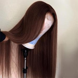 Peluca de cabello humano para mujeres negras, accesorio de encaje frontal HD 13x4, color marrón Chocolate, venta al por mayor - Product Image 2