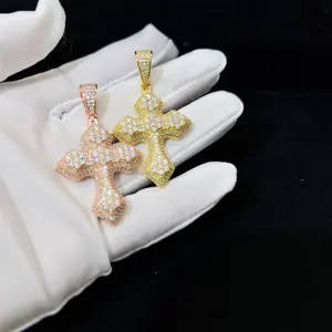 Fit Hip Hop Jewelry Diamond Tennis Chain Necklace S925 Silver Moissanite Custom Cross Pendant