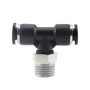 Pneumatic connector mpb quick insertion T-threaded positive three-way adapter PB4-M5 6mm pneumatic air hose fitting