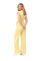 Combinaison médicale jaune beurre pour femme, col montant, extensible, respirante, uniforme d'infirmière une pièce avec cordon de serrage à la taille
