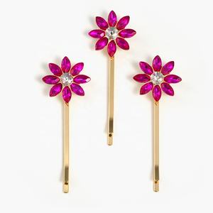 Set de 3 Pinzas para el Cabello con Flores de Cristal Rosa, Set de Horquillas Metálicas con Flores, Accesorios para el Cabello para Niñas - Product Image 3