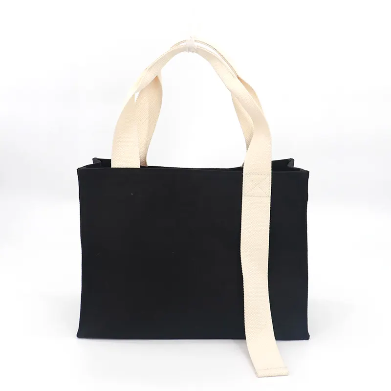 Plaj kanvas alışveriş çantası, logo ile Oem özel tuval çanta tedarikçisi, siyah boş kalın alışveriş tuval tote çanta deri kolu