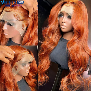 Gingembre <span class=keywords><strong>Orange</strong></span> Lace Front Perruques Cheveux Humains Brésiliens Pré Cueillis Body Wave 13x4 HD Frontal Lace Perruques Glueless 350 # Perruques Colorées - Product Image 2