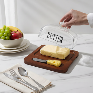 Piatto in <span class=keywords><strong>Vetro</strong></span> per Burro e Formaggio <span class=keywords><strong>con</strong></span> <span class=keywords><strong>Coperchio</strong></span> e Coltello, Senza BPA e Portatile, Contenitore per Torte e Dessert per Feste e Ristoranti - Product Image 5