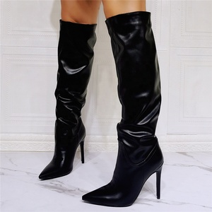 Bottes hautes pour femmes, taille 47, pour jambes larges, avec tige personnalisée, talons hauts et fins, couleur unie - Product Image 4