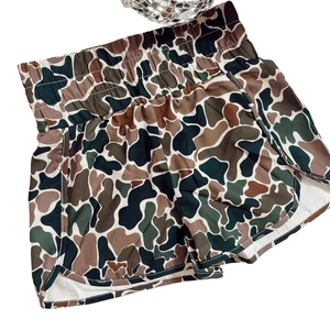 Shorts décontractés sportifs pour femmes, respirants, écologiques, taille mi-haute élastique, imprimé numérique, bouton - Product Image 1