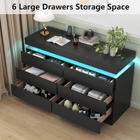 Commode en bois noire à 6 tiroirs personnalisable OEM/ODM avec éclairage LED et prise de courant intégrée – Armoire moderne
