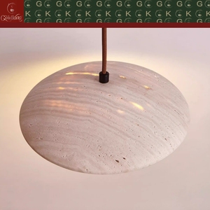 Lampe en travertin GOLDKING pour chambre et salle à manger, pierre beige naturelle avec insert en bois naturel, OEM ODM - Product Image 6