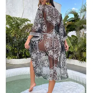 2024 women embroidered swimming cover ups lace beach bikinis cover ups