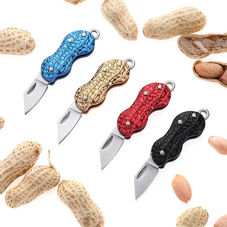 Peanut Shape Little Cheap Promotional Gift Necklace Small Mini Knives Key Chain Pocket Folding Knife Blade Outdoor Survival