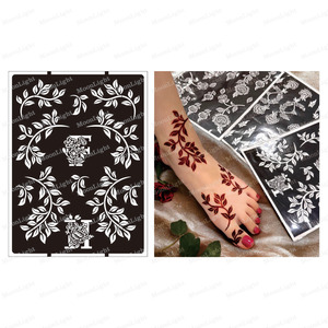 Stencil per Tatuaggi all'Henné Indiano a Forma di Rosa in Fiore, Riutilizzabile, per Decorazione Temporanea di Mani e Piedi - Product Image 6