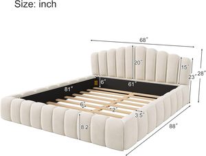 Bedroom Guestroom Shell-Shaped Headboard Beige Velvet Upholstered <strong>Floor</strong> <strong>Bed</strong> Queen Platform <strong>Bed</strong> <strong>Frame</strong> with Wooden Slat Support - Product Image 2